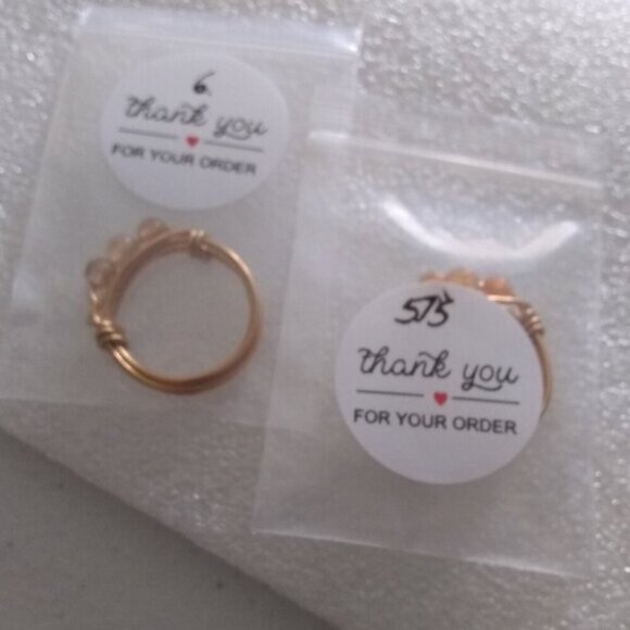 Apricot + Pale Tangerine Agate ~ Beaded Gemstone Rings - Handmade Sz 5.75 + 6 - Picture 7 of 8